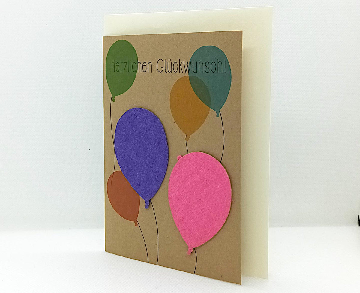 Glückwunschkarte mit Saatpapier – Luftballons