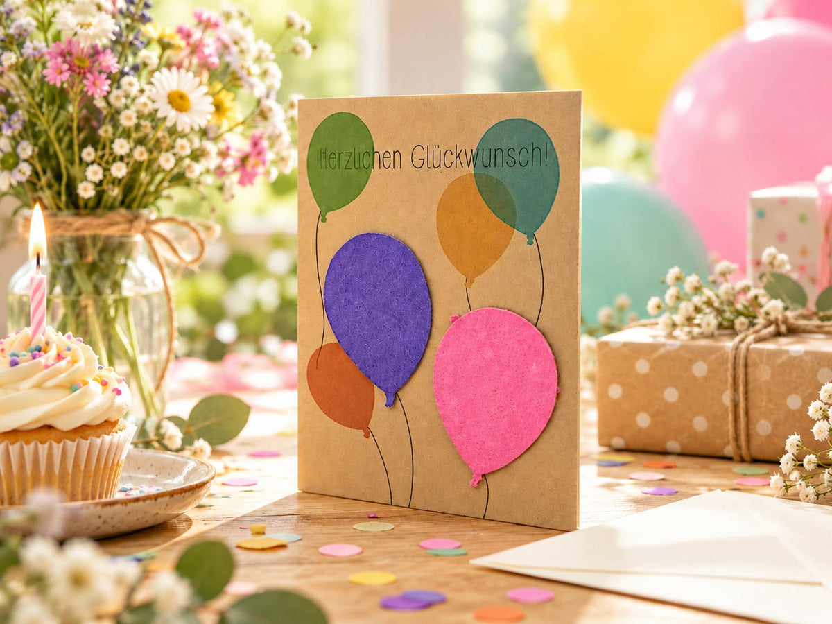 Glückwunschkarte mit Saatpapier – Luftballons